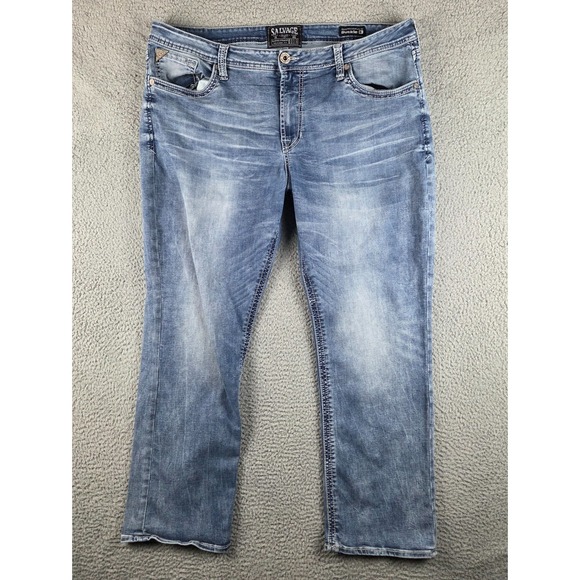 Salvage Anarchy Buckle Jeans Mens 40R (42x31) Blue Relaxed Straight Distressed - Picture 1 of 13